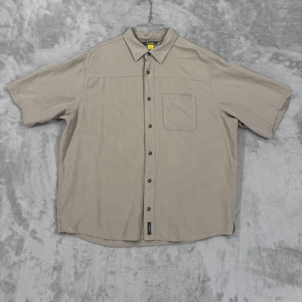 Cabelas Shirt Mens‎ XL Beige Soft Modal Polyester Short Sleeve Button Up Outdoor